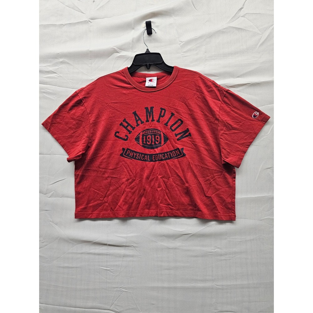 Champion Rec Center Cropped Tee Lava Falls Red Physical Education Graphic Large